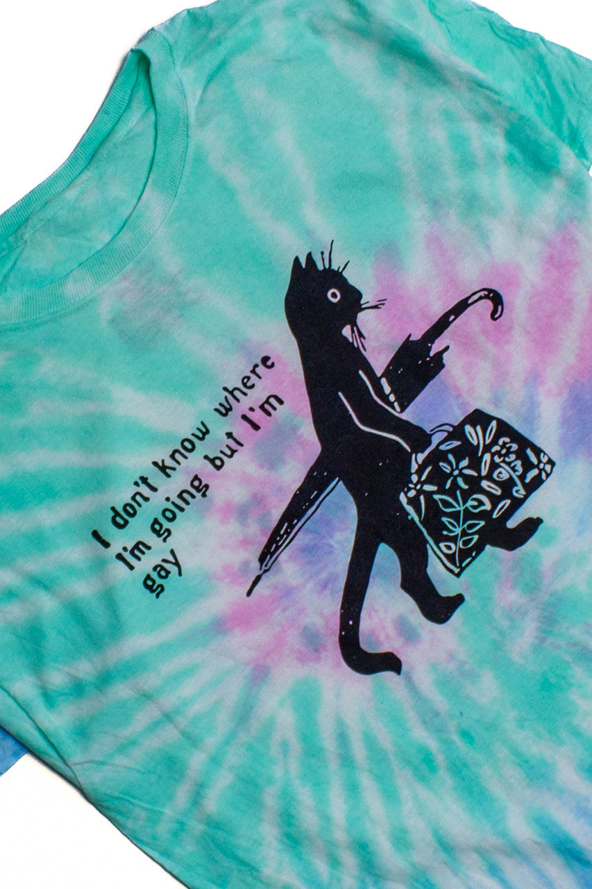 Blue Gay Cat Tie Dye Screen Print T-Shirt 3