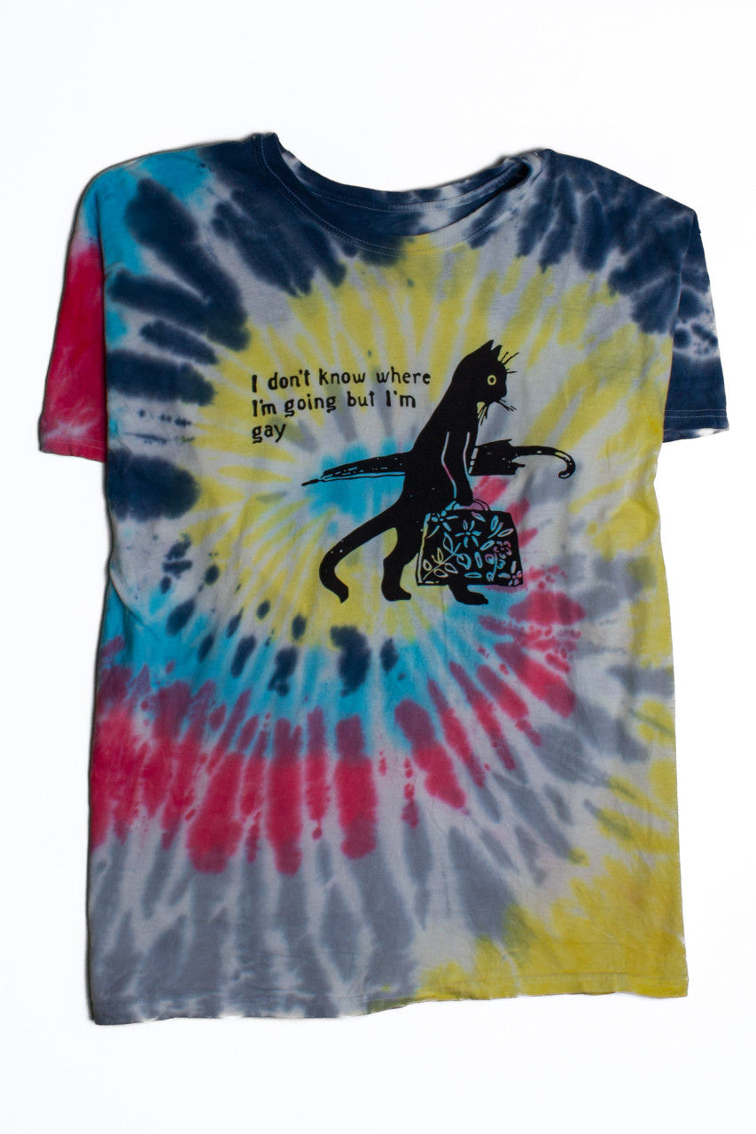 Pink Gay Cat Tie Dye Screen Print T-Shirt 1