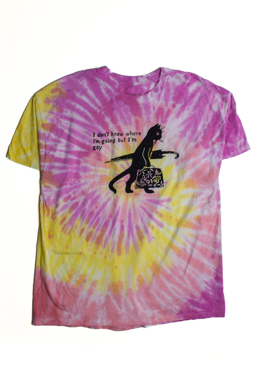 Pink Gay Cat Tie Dye Screen Print T-Shirt