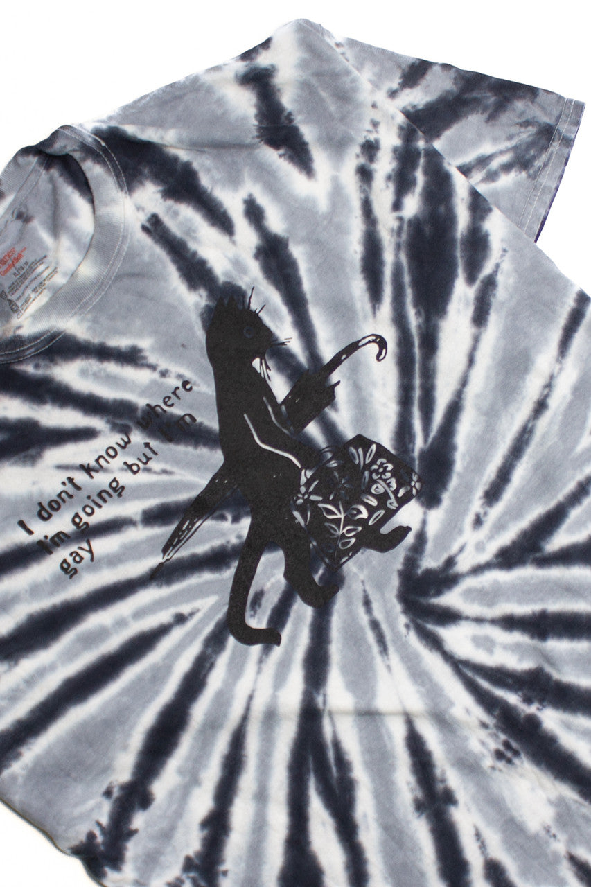 Gray & Black Gay Cat Tye Dye Screen Print T-shirt