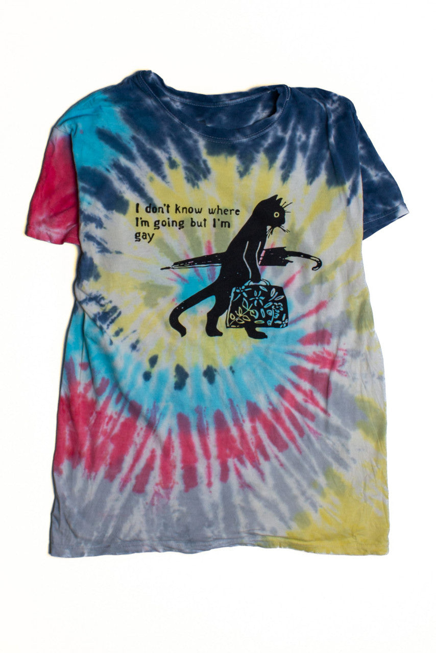 Rainbow Gay Cat Tie Dye Screen Print T-Shirt 1