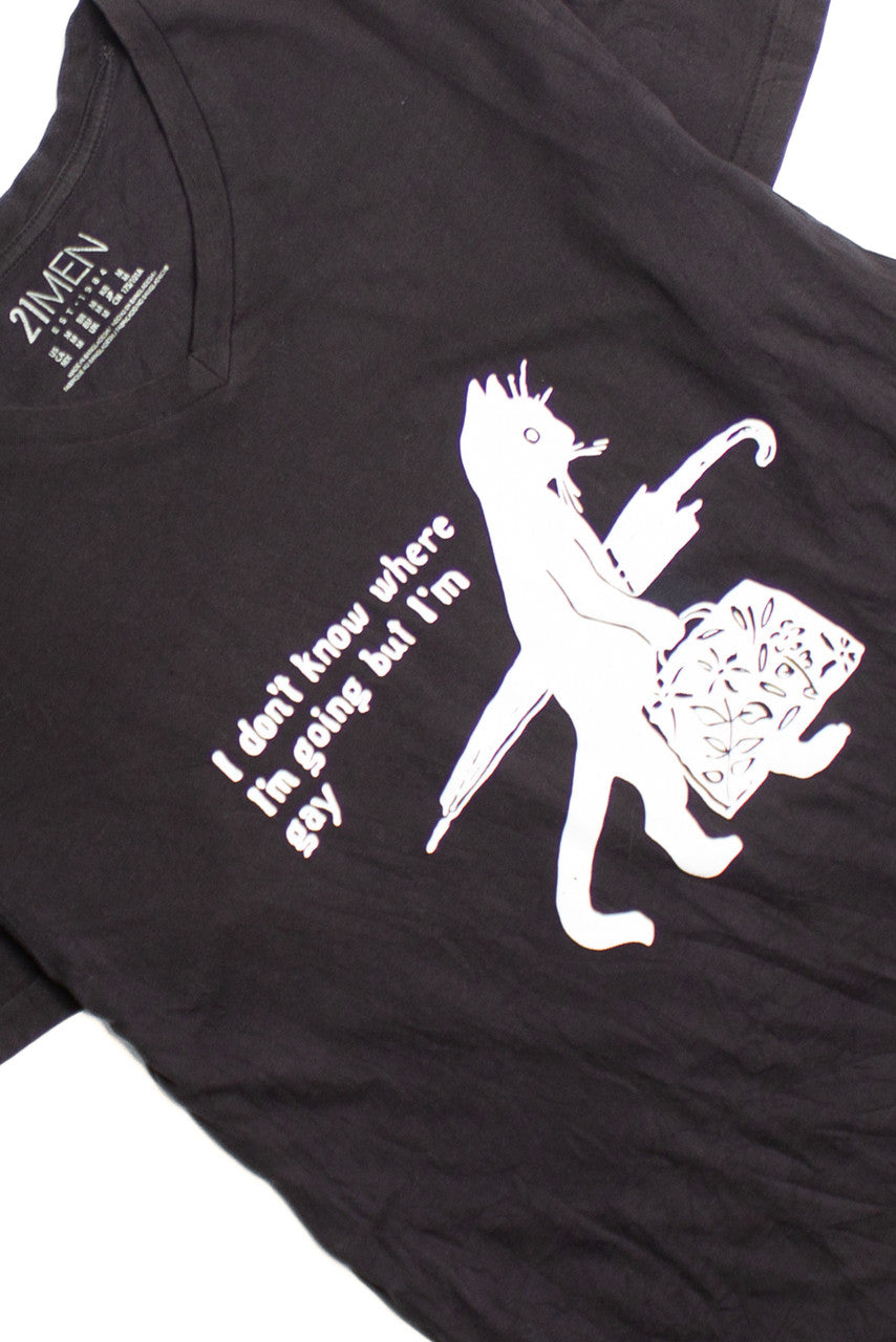 Black Gay Cat Screen Print T-Shirt 8