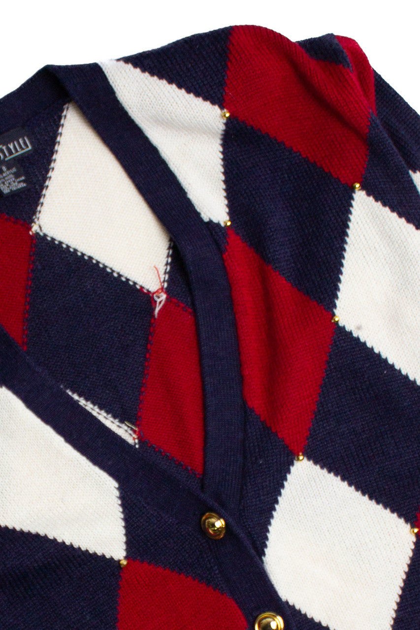 Vintage Braun Style Argyle 80s Cardigan Sweater