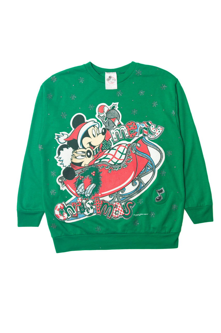 Vintage Mickey And Minnie Mouse In Sleigh Christmas Sweater 63757