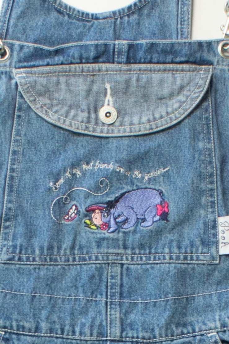 Vintage Pooh Garden Denim Overall Shorts (1990s)
