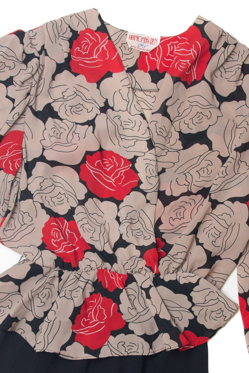 Vintage Diamond's Run Rose Pattern Dress (1980s)