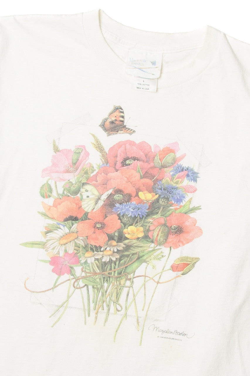 Vintage Marjolein Bastin T-Shirt Flowers Illustration  (1990s)