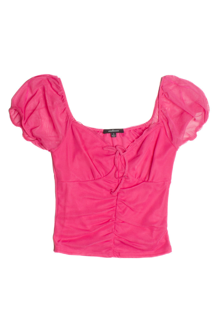 Pink Mesh Tie Up Milkmaid Top