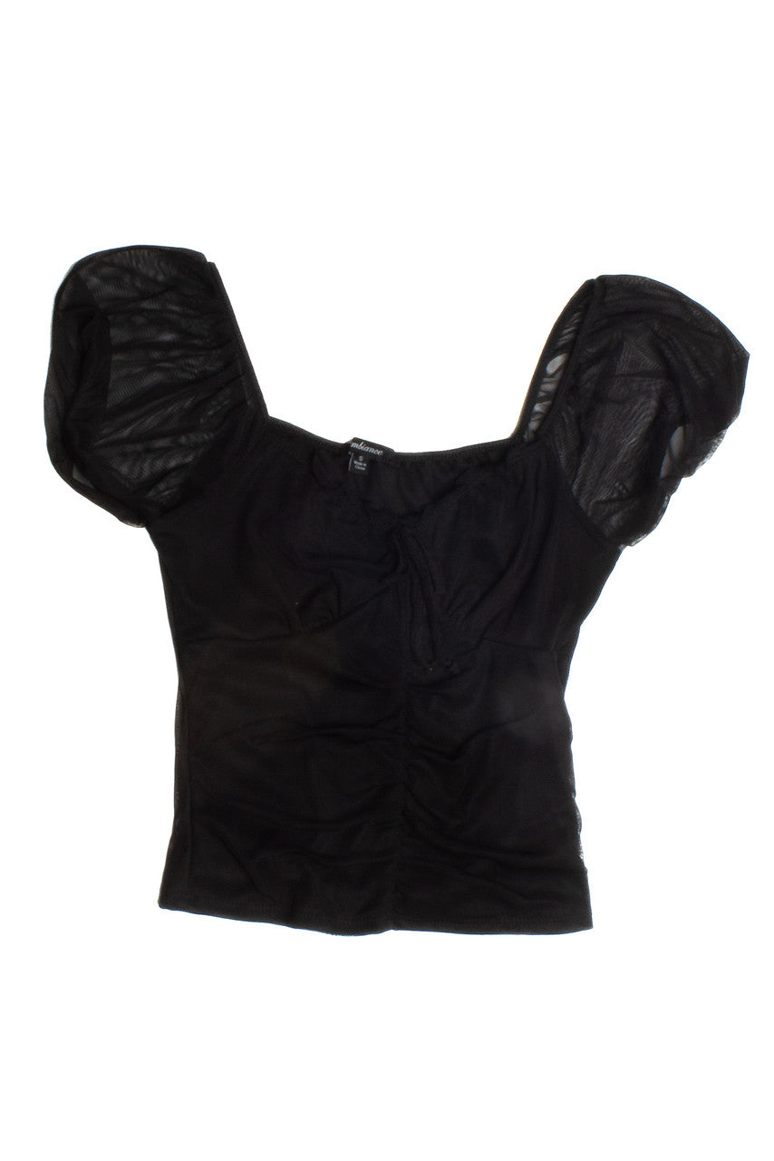 Black Mesh Tie Up Milkmaid Top