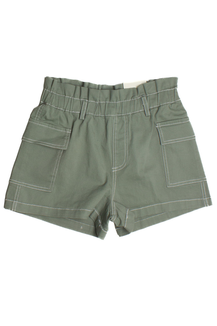 Olive Paperbag Waist Cargo Shorts