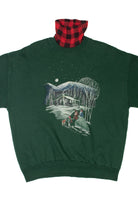 Vintage Winter Scene With Buffalo Plaid Faux Turtleneck Sweatshirt