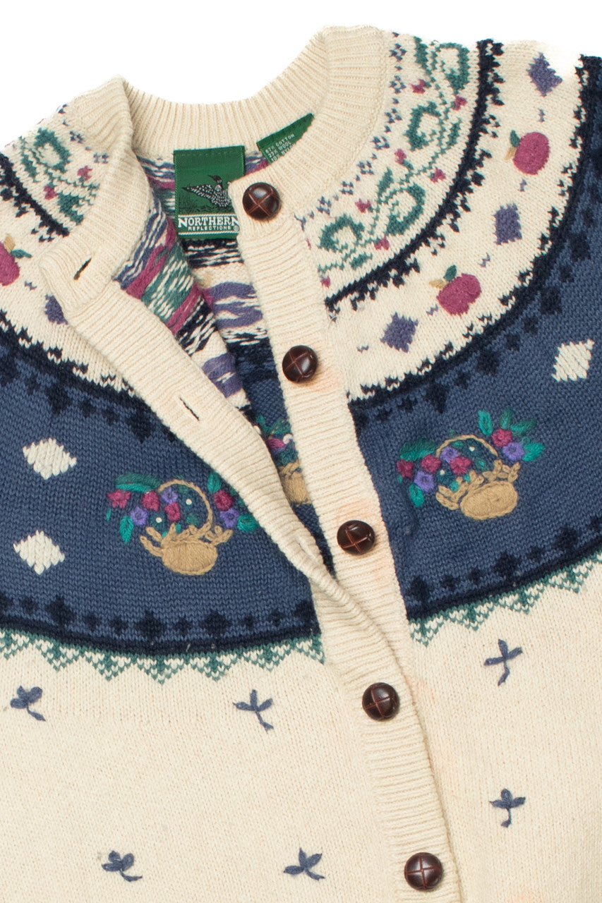 Vintage Floral Basket Northern Reflections 80s Sweater