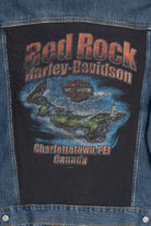 Upcycled Harley Davidson Red Rock Back Patch Denim Jacket