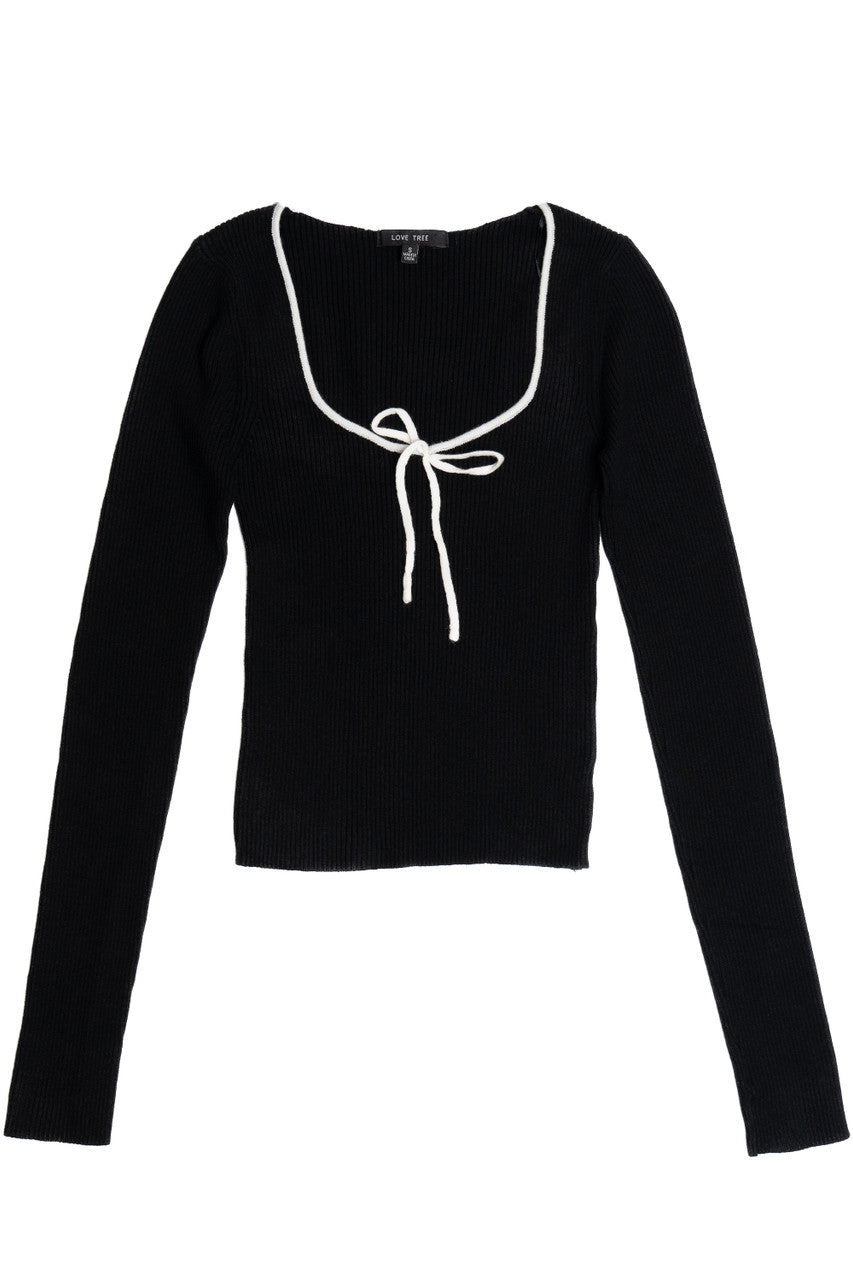 Tie Neck Ribbed Sweater