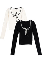 Tie Neck Ribbed Sweater