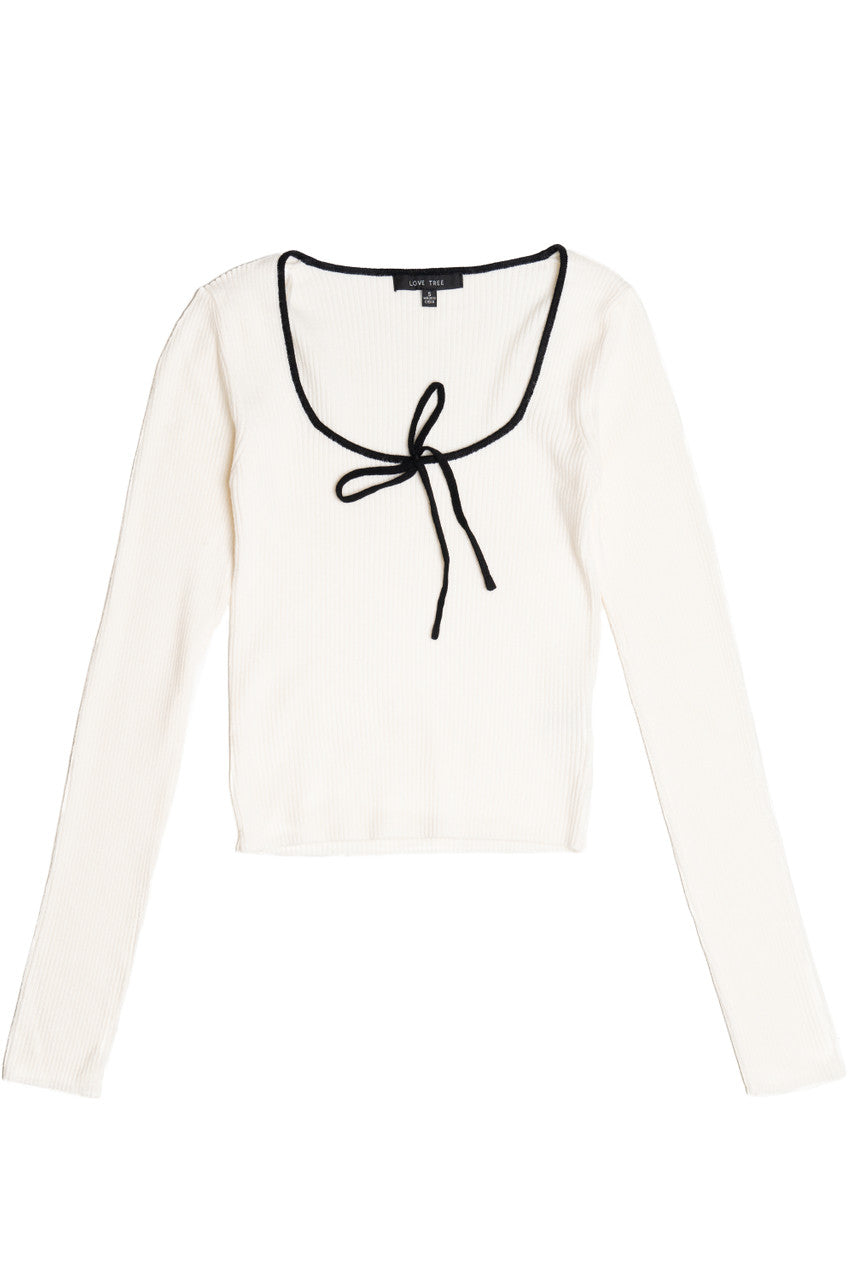 Tie Neck Ribbed Sweater