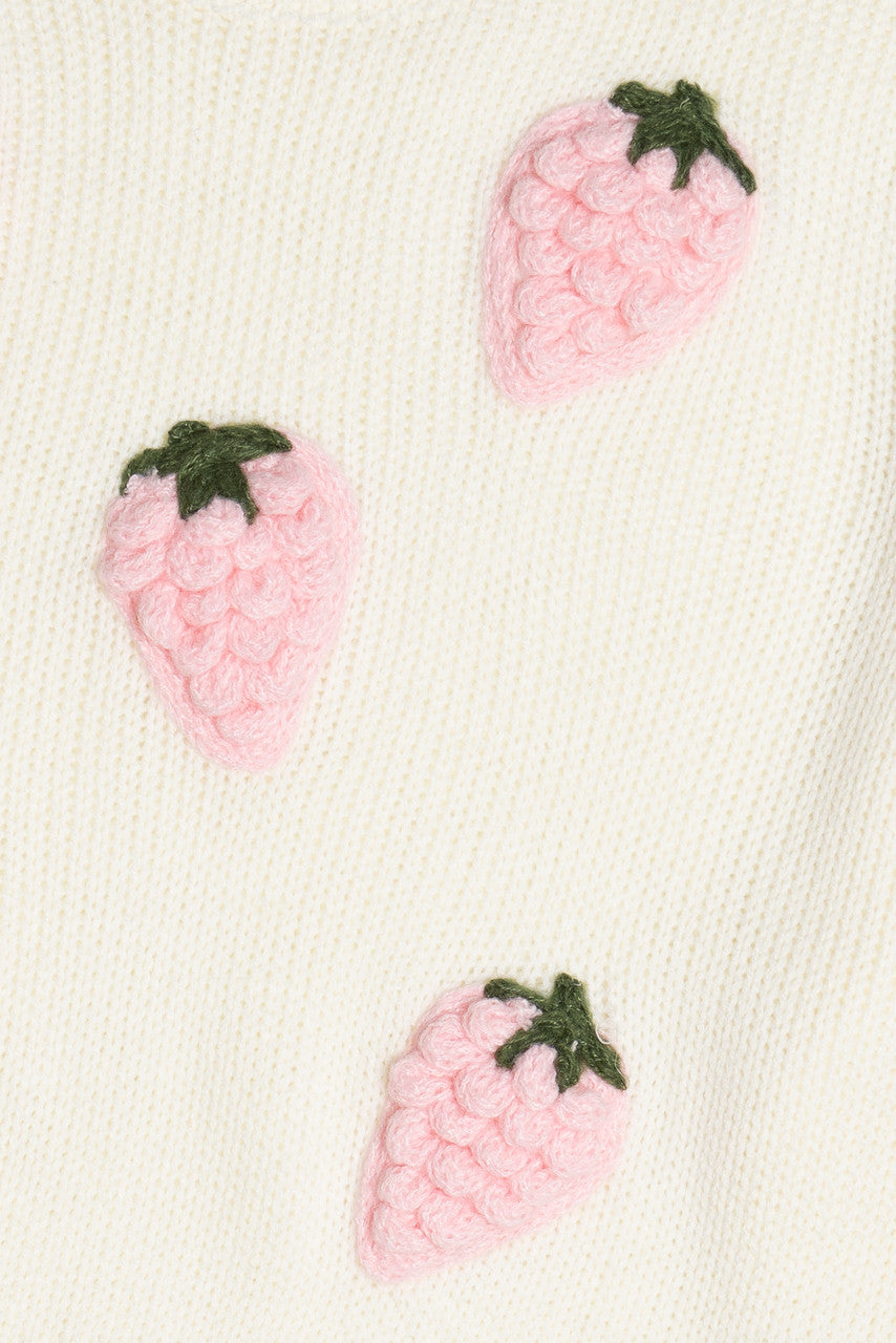 3D Strawberry Applique Sweater