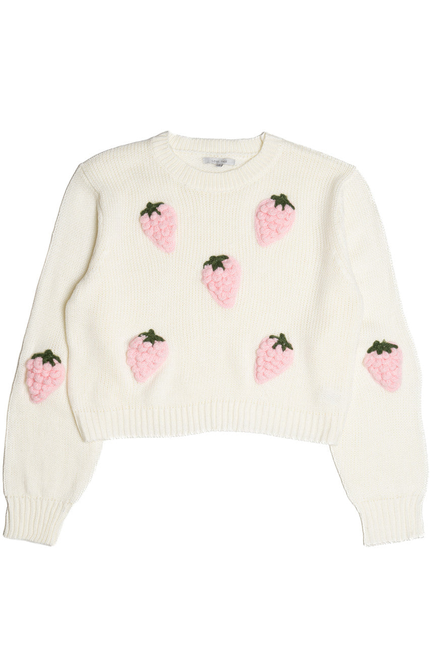 3D Strawberry Applique Sweater