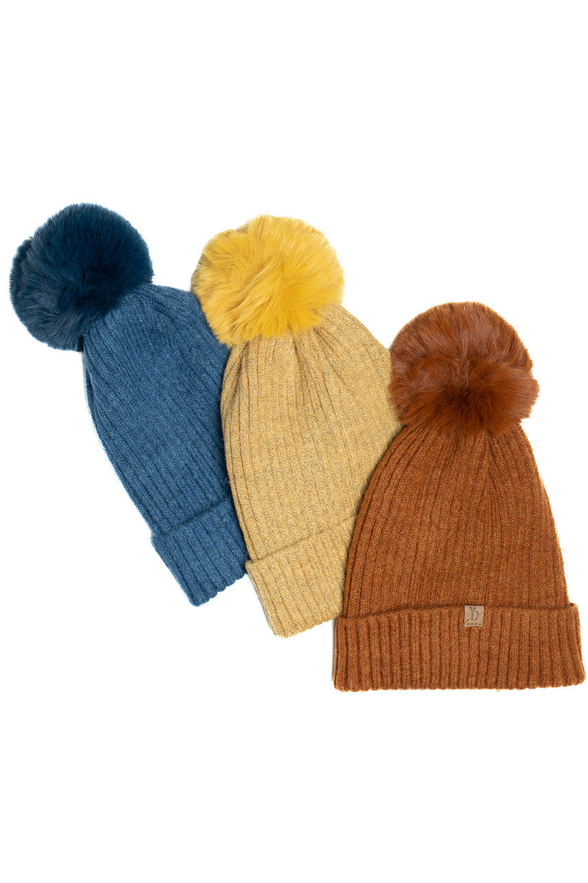 Ribbed Knit Pom Beanie