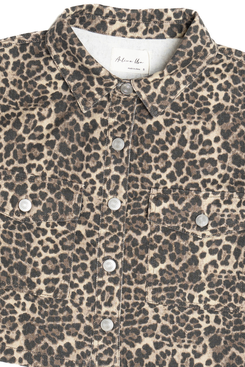 Leopard Cropped Jean Jacket