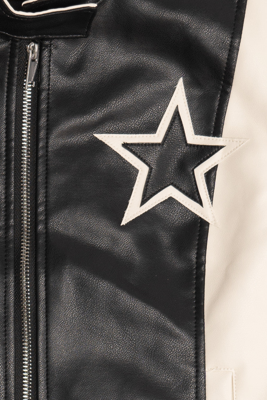 Star Patch Pleather Moto Vest