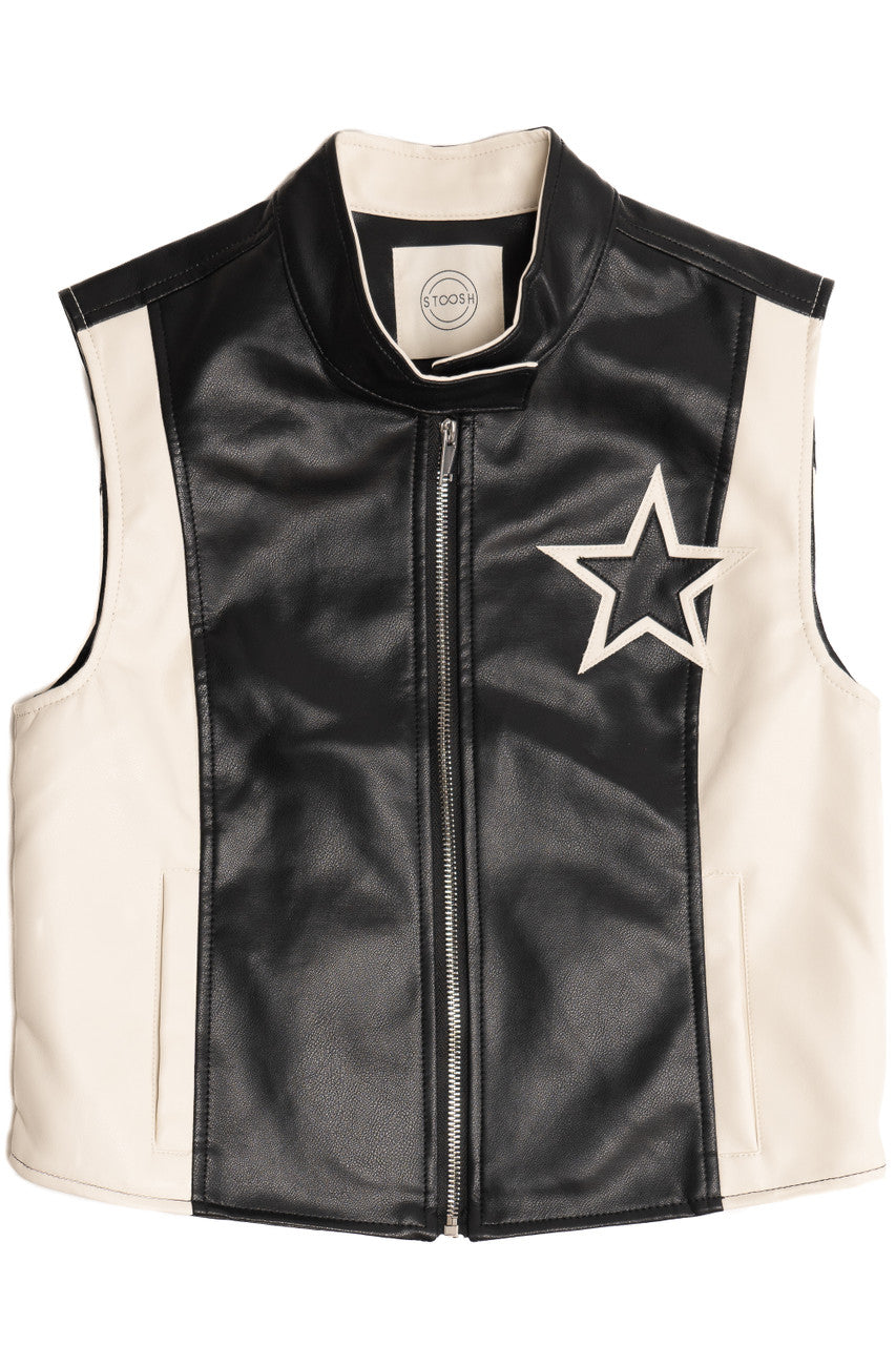Star Patch Pleather Moto Vest