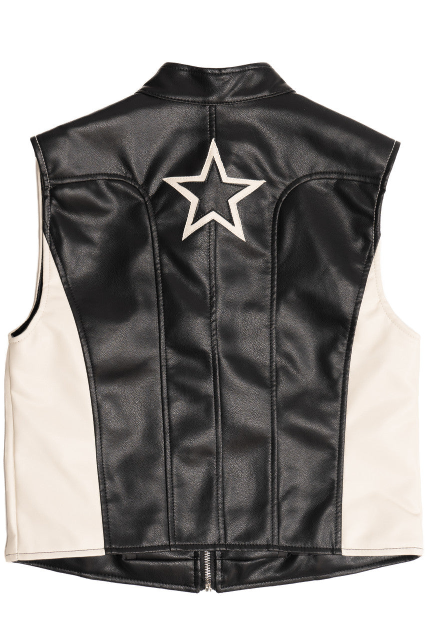 Star Patch Pleather Moto Vest