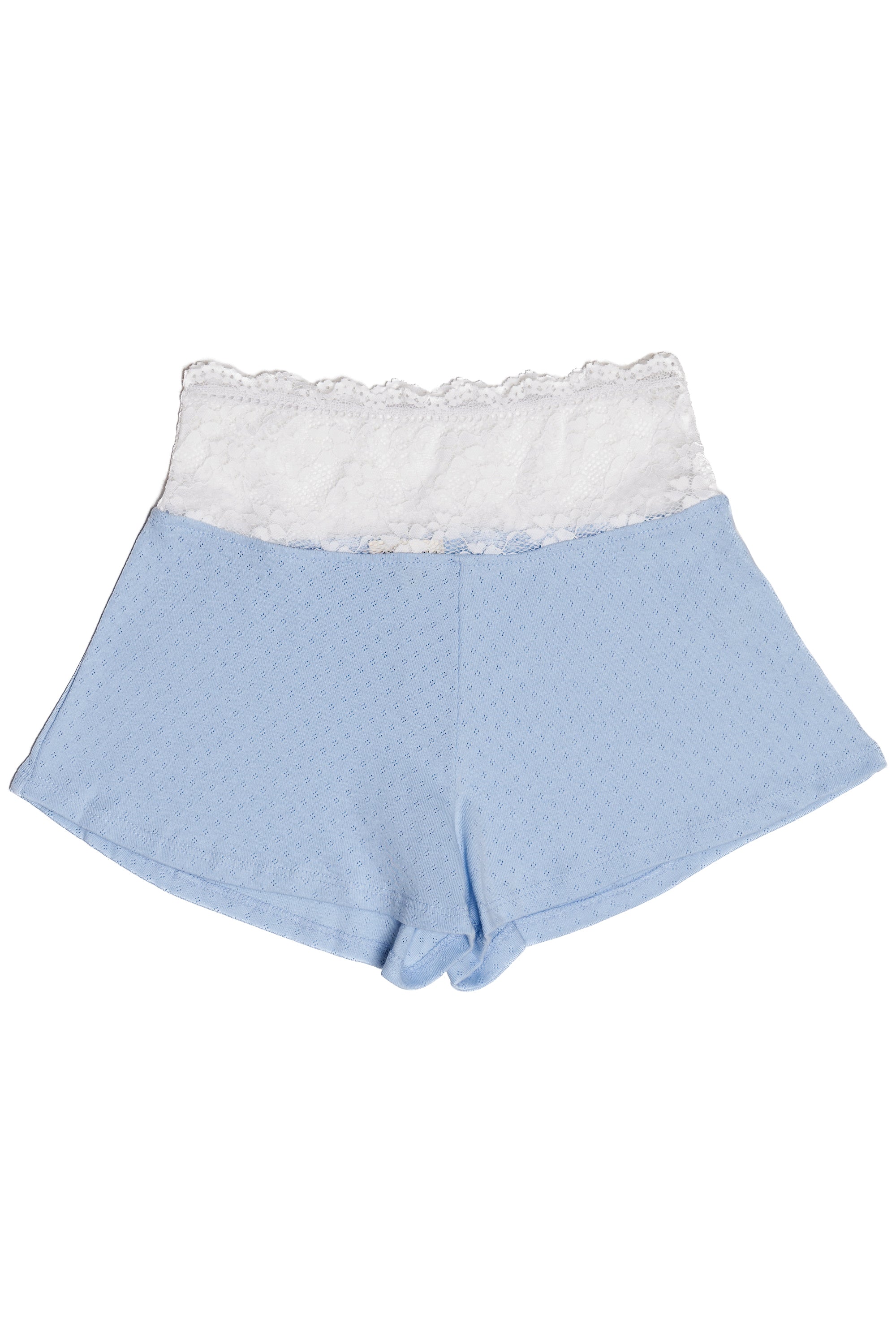 Light Blue Lace Hem Pointelle Shorts