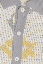 Detail of White Daisy Pressed Flower Knit Button Up