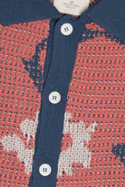 Detail of Red Poppy Pressed Flower Knit Button Up