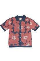 Red Poppy Pressed Flower Knit Button Up Front
