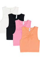White, Black, Pink & Orange Flower Cut Out Seamless Tank Tops