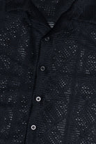 Detail Of Black Diamond Open Weave Button Up Shirt
