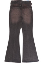 Brown Belted Flare Grunge Wash Jeans