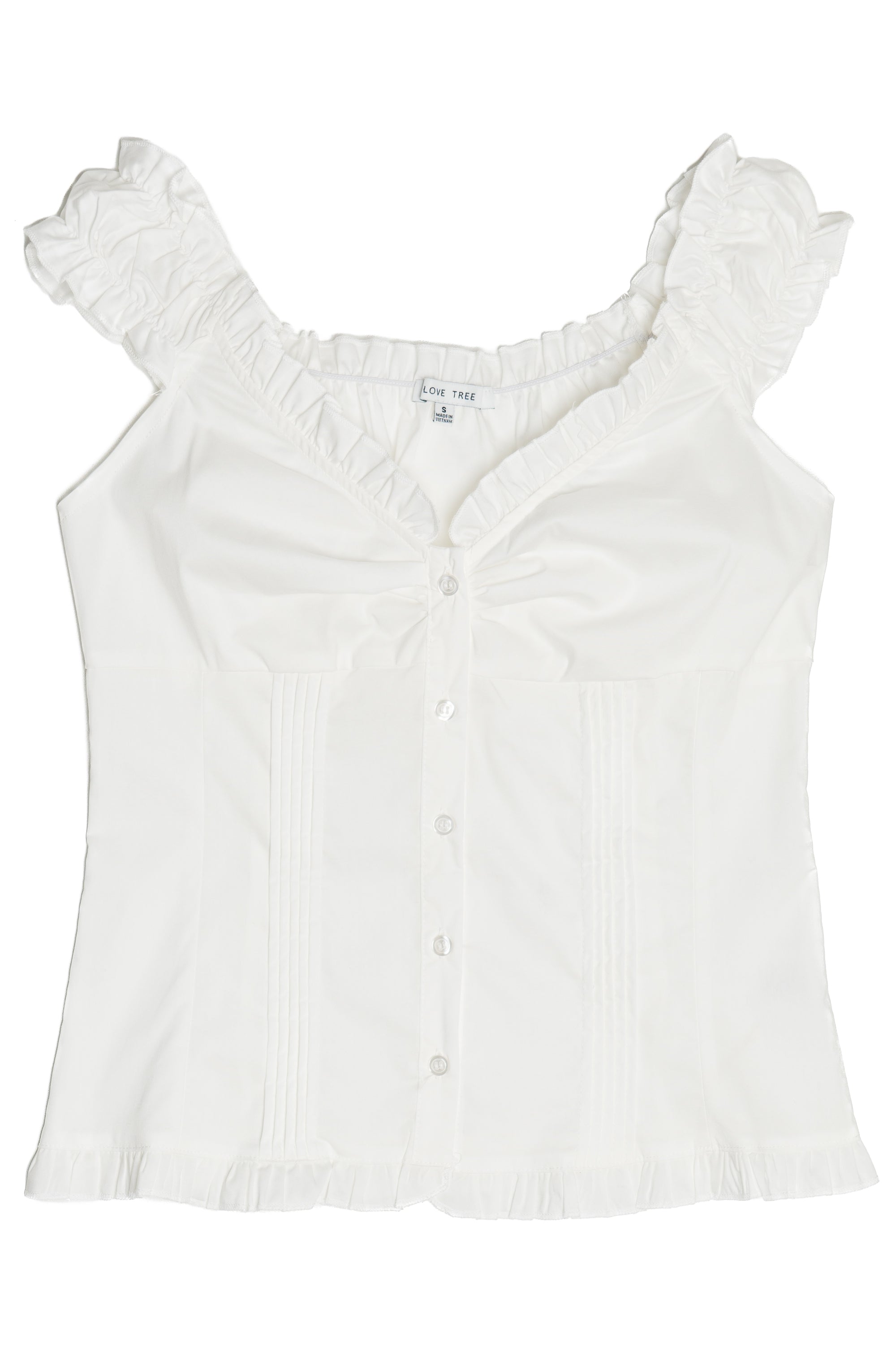 White Pin Tuck Ruffle Top