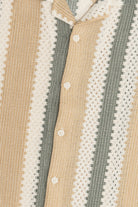 Striped Open Weave Button Up Shirt