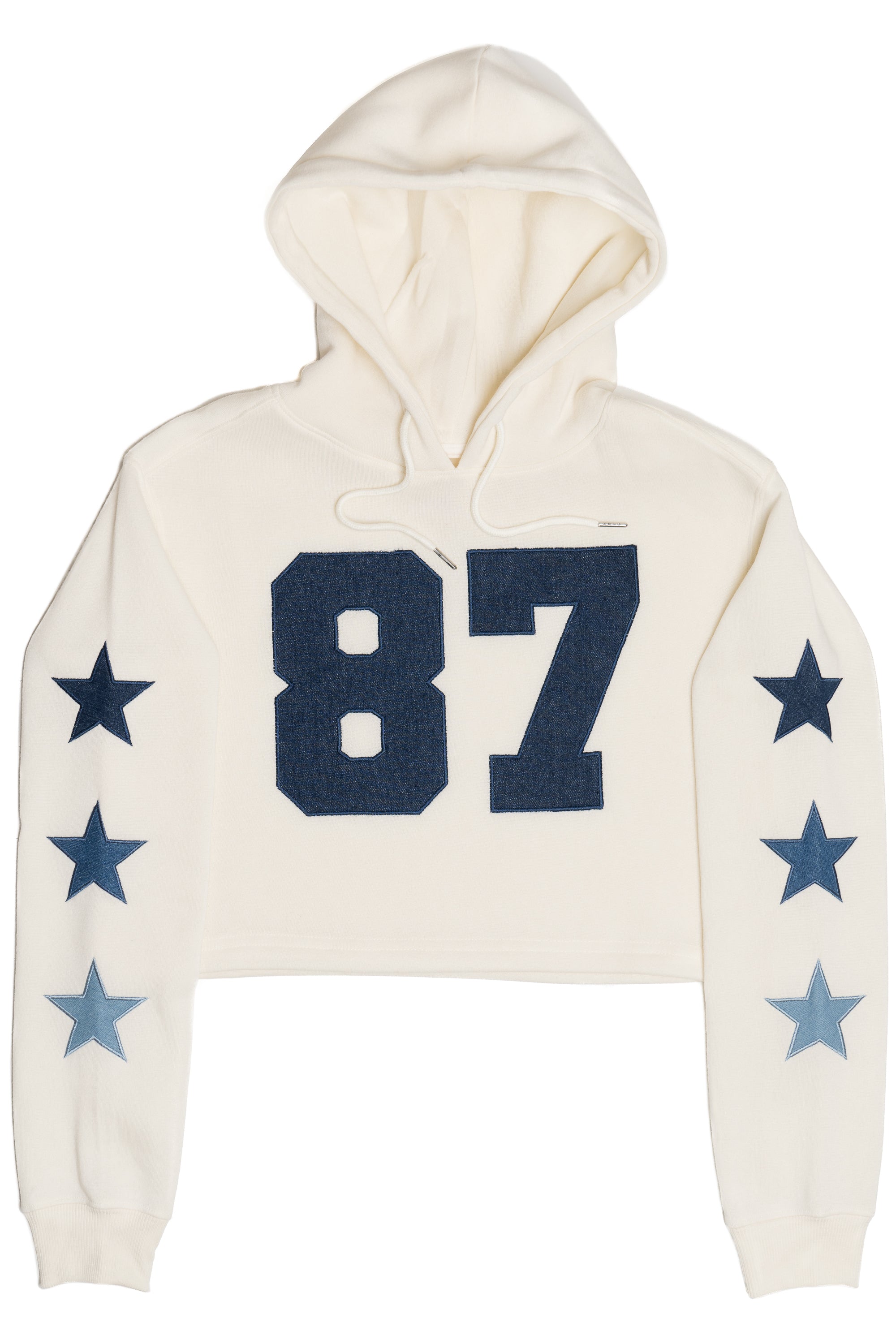 Denim Star Patches Cropped Sweatshirt