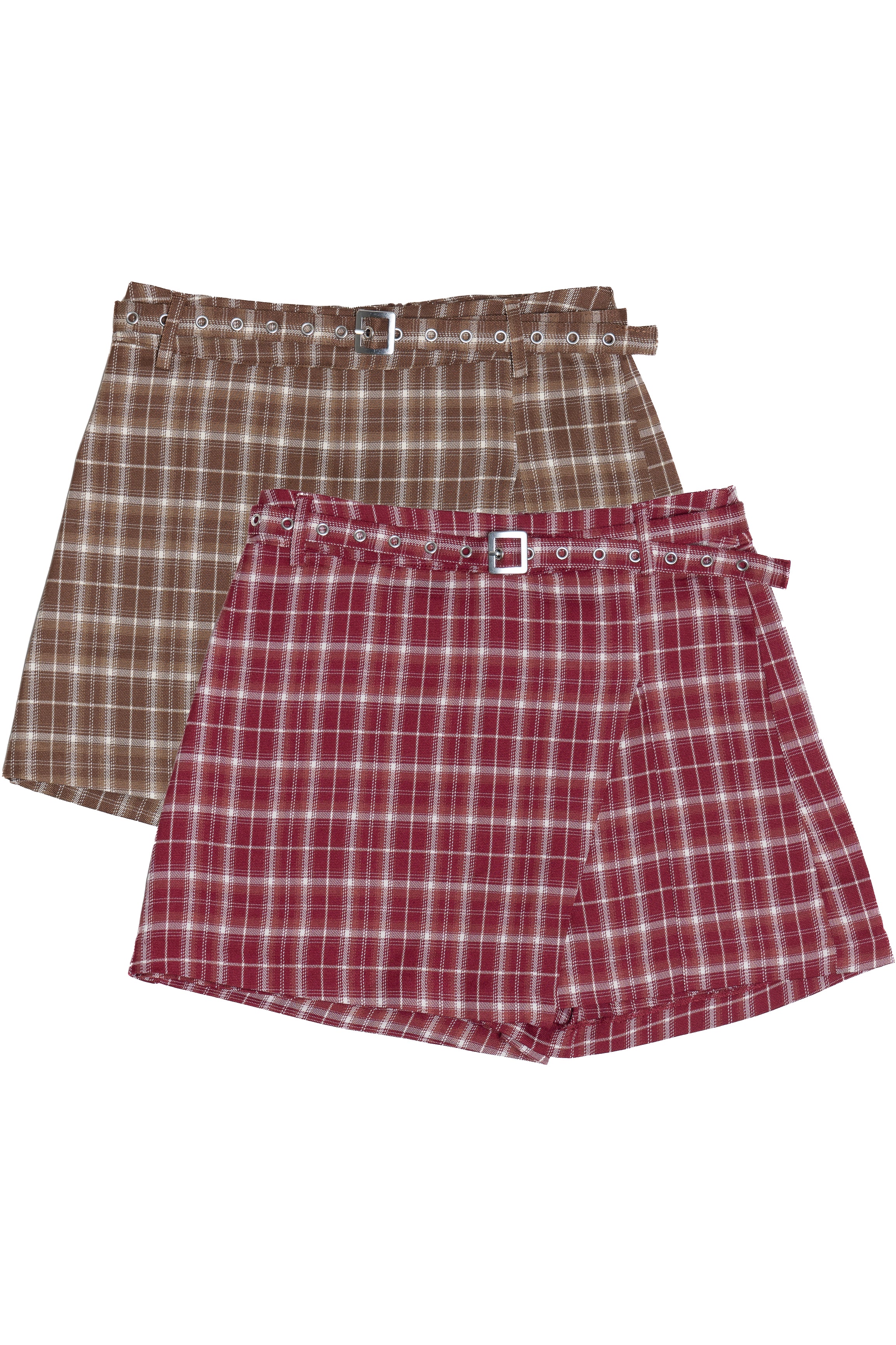 Plaid Belted Mini Skort
