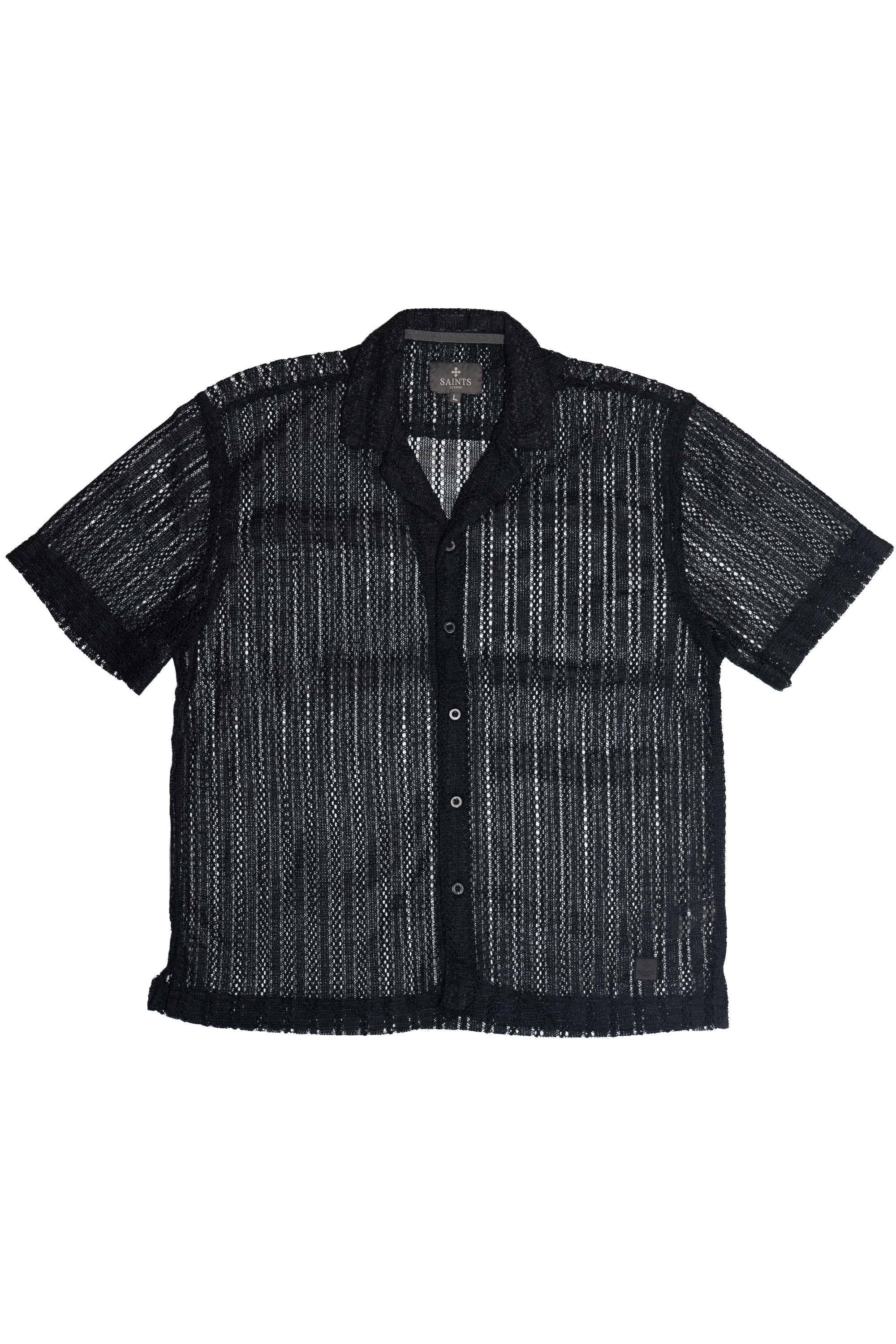 トップス OpenYY SHIRTS Black Open Knit Button Up Shirt – Ragstock
