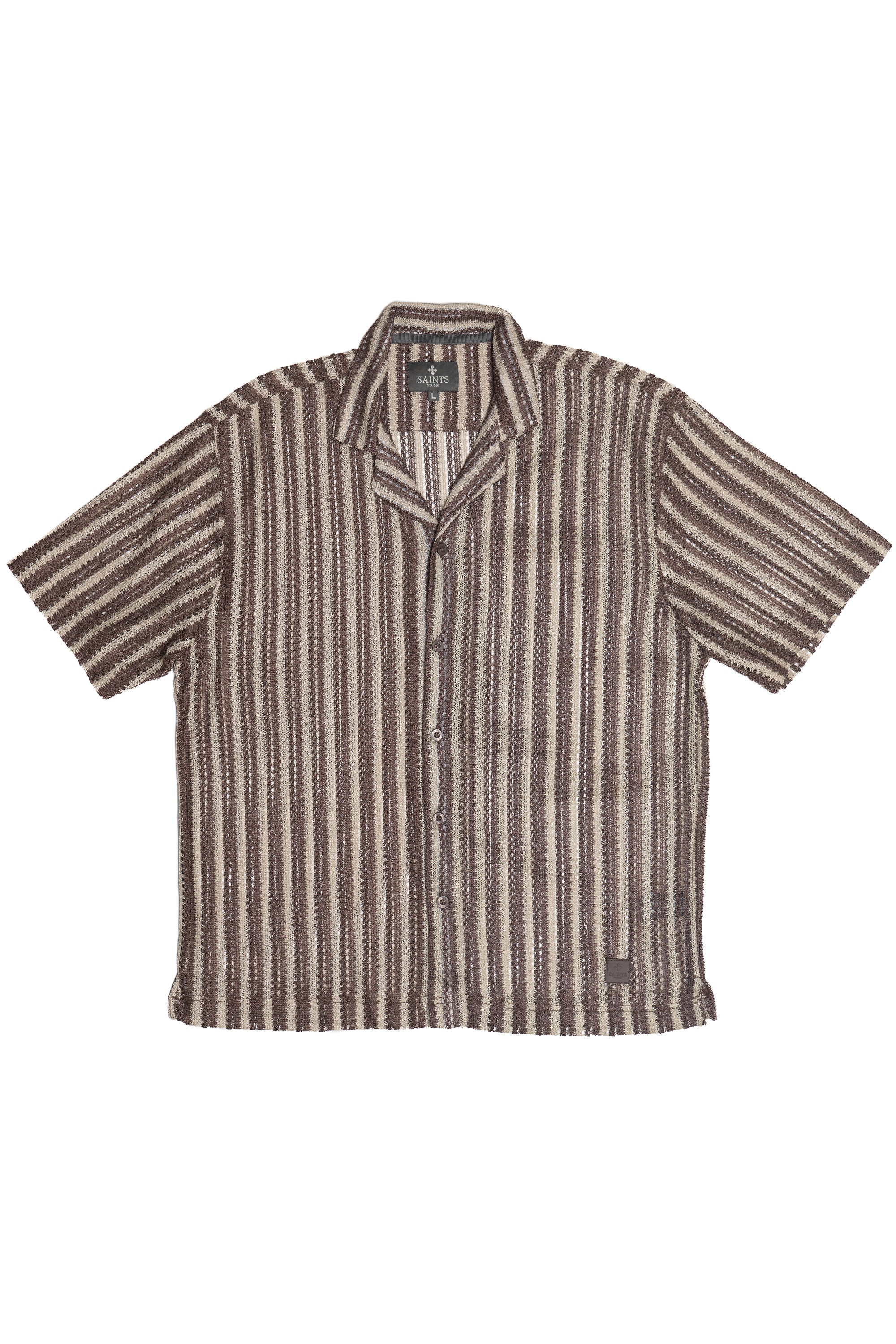 Striped Open Knit Button Up Shirt