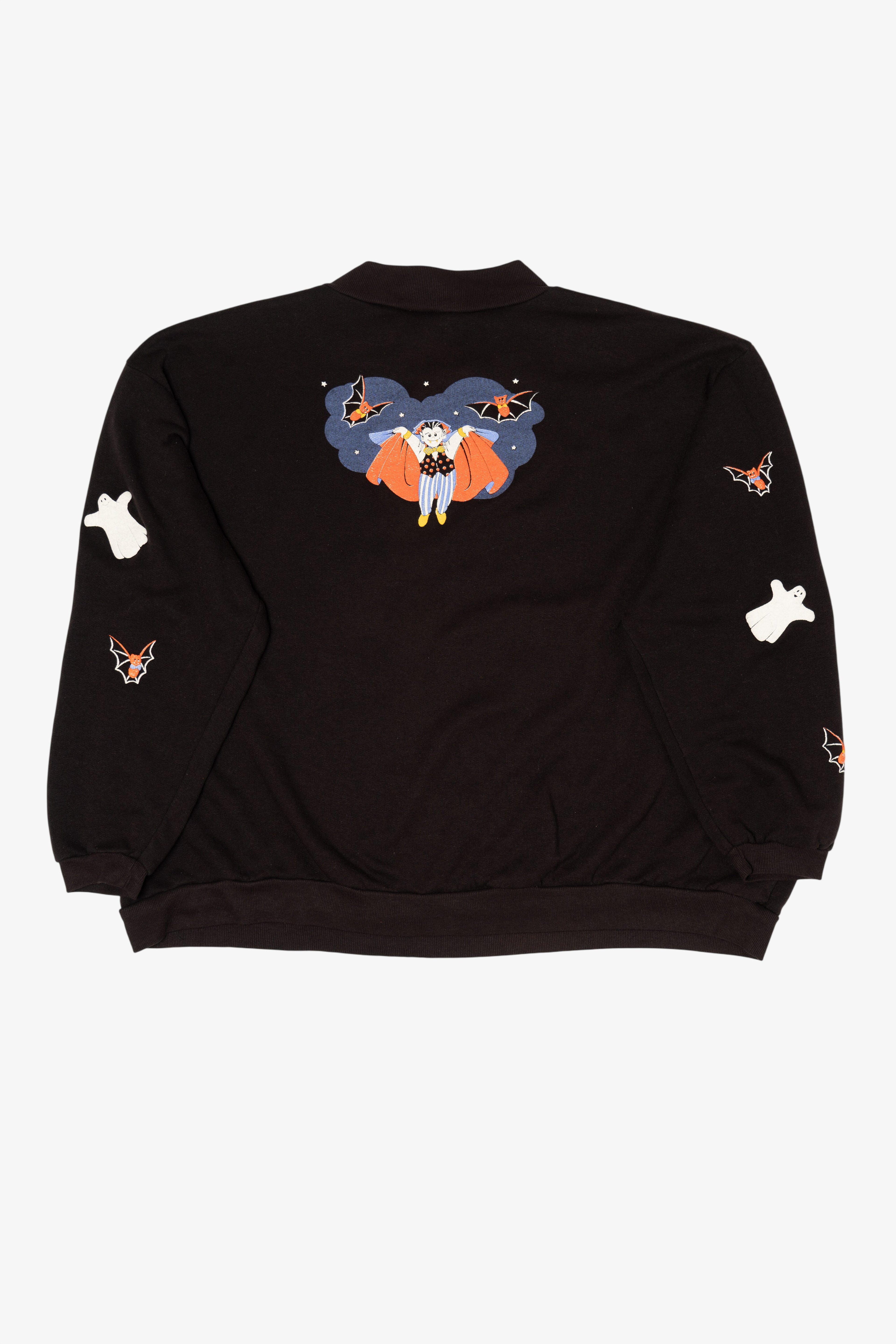Vintage Embossed Haunted House Dracula Halloween Sweatshirt (1980s)