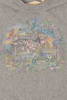 Vintage Gray Embroidered Kitten And Flowers Sweatshirt (1990s)