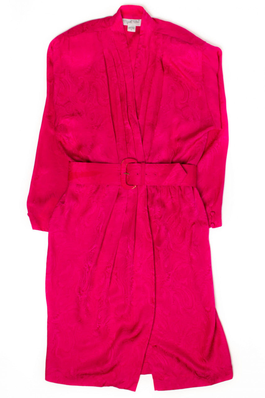 Vintage Hot Pink Paisley Silk Wrap Dress (1980s)