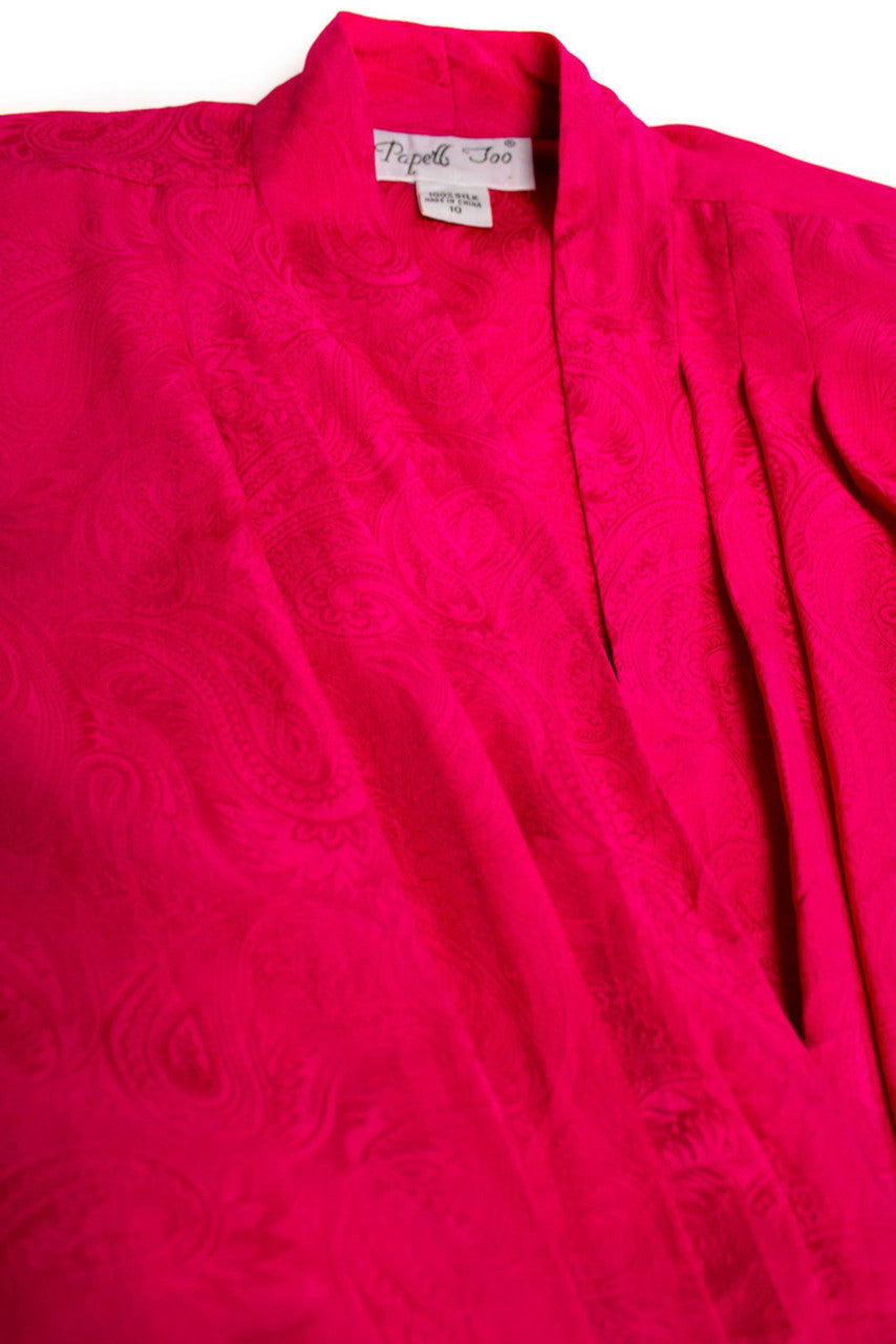 Vintage Hot Pink Paisley Silk Wrap Dress (1980s)