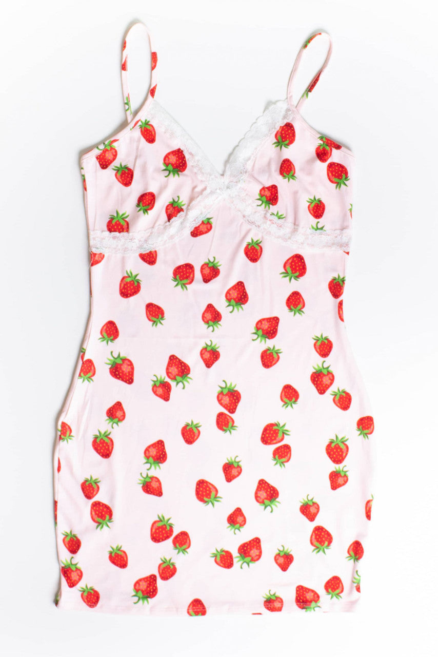 Strawberry Lace Trimmed Mini Dress (Extended Sizes)