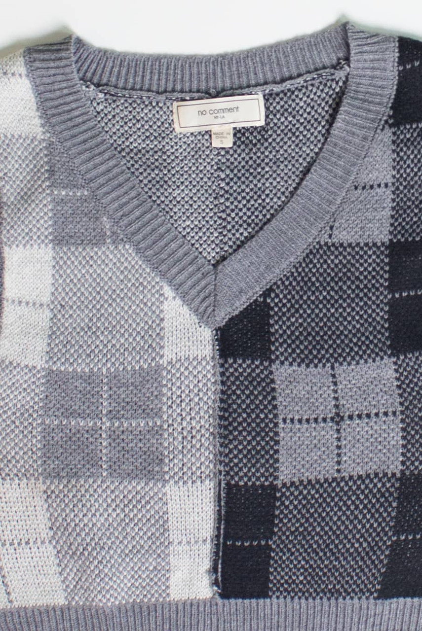 Grey Color Block Plaid Sweater Vest
