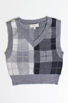 Grey Color Block Plaid Sweater Vest