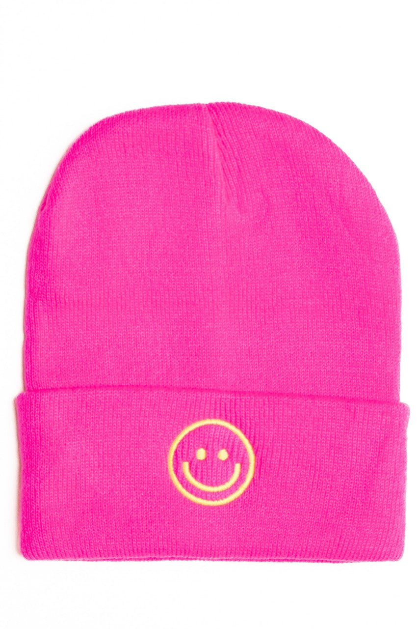 Pink Smiley Face Beanie
