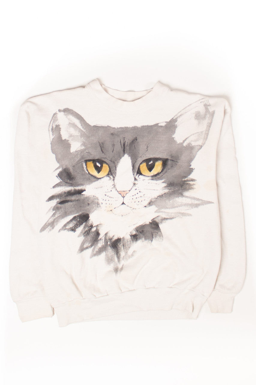 Vintage Watercolor Cat Sweatshirt (1980s)