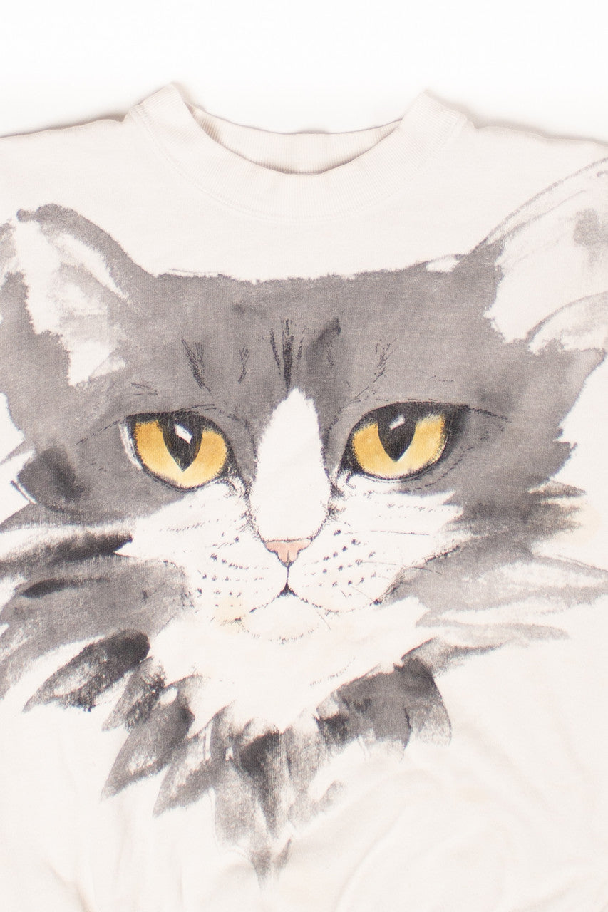 Vintage Watercolor Cat Sweatshirt (1980s)